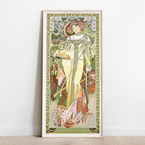 Autunno - Le stagioni di Alphonse Mucha, Arte da parete lunga, Decorazione Art Nouveau, Decorazione da parete stretta verticale