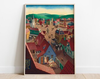 Georg Scholz Art, Badische Kleinstadt bei Tage, German Town Painting, New Objectivity Art Movement