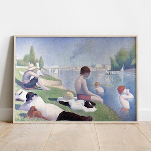 Bañistas en Asnières de Georges Seurat – Arte puntillista de Seurat, lámina clásica francesa de Bañistas, decoración de pared vintage