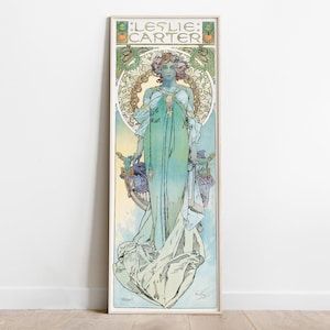 Arte di Alphonse Mucha, Poster di Leslie Carter, Arte murale verticale, Stampa Art Nouveau, Grande decorazione murale