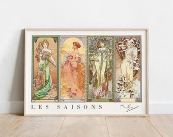 Les Saisons Print, Alfons Mucha Poster, French Art Nouveau, Women Painting Reproduction