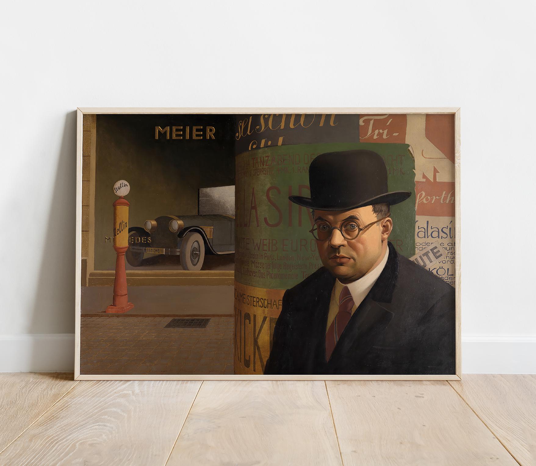 Georg Scholz Self Portrait, Selbstbildnis vor der Litfaßsäule, German Modern Art Print, 1920s Painting Reproduction