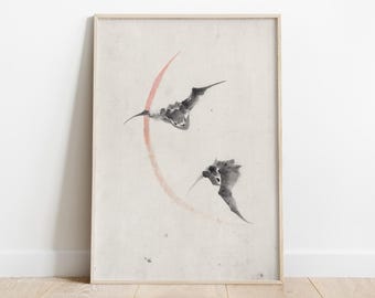 Bats Flying, Katsushika Hokusai, Japan Zen Wall Art, Oriental Art Print
