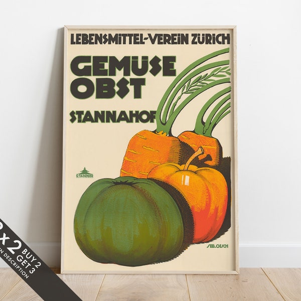 Gemüse Obst Print, Vintage Advert Poster, High Resolution Print, Gallery Wal Prints