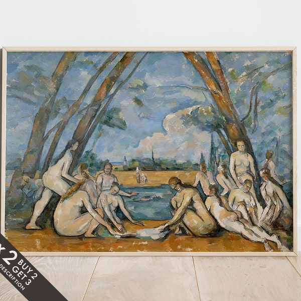 Les Grandes Baigneuses, Paul Cézanne Art, Die großen Badenden, Bild im See baden, Wandbehang