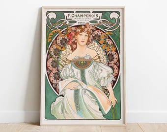 Cahmpenois Calendar Poster, Alphonse Mucha Art, Wall Decor Ideas, Art Nouveau Illustration