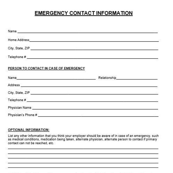 Emergency Contact Form Etsy