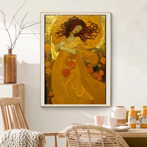 Dancing Woman in Gold / Gustav Klimt-Inspired Wall Art / Blissful Art Nouveau-Style / Wall Decor