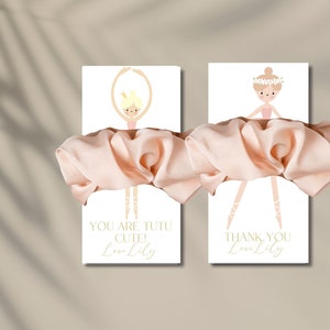 EDITABLE Ballerina Favor Card, Ballet Scrunchie Card , Ballet Dancer Thank You Card, Girls Birthday Party, Ballerina Digital Favor Tag