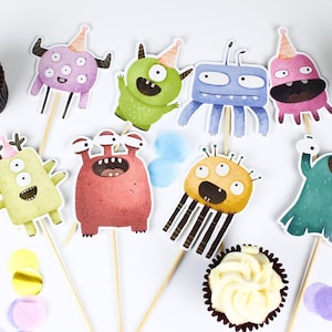 Décorations de gâteau monstres, décorations pour cupcakes petit monstre, décorations de gâteau de premier anniversaire, décorations de gâteau, décorations de fête d'anniversaire colorées