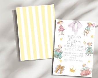 Editable Princess Mouse Invite, Vintage Mouse Invitation, Princess Birthday E-Vite, Girl Mouse Party Decor, Instant Download Invitation