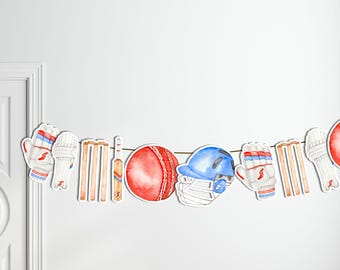 Editable Cricket Garland, Ball Sport Birthday Party Banner, Boys Decor Bat and Ball Garland, Printable Decor, Instant Download Bunting