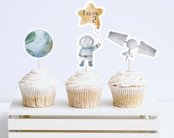 Topper per torta astronauta MODIFICABILI Topper per torta razzo Topper per cupcake pianeta Decorazione per festa di compleanno Download immediato Topper per torta fuori dallo spazio