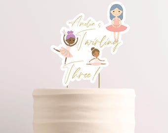 Printable Ballerina Cake Topper, Personalised Ballet Cake Topper, Ballerina Cake Decor, Custom Girls Cake Topper, Pink Dancer Party Decor