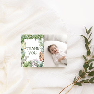 Cartão de agradecimento personalizado para festa de aniversário de dinossauro EDITÁVEL, primeiro aniversário, download instantâneo, modelo T Rex, nota jurássica personalizada