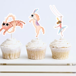 BEWERKBARE circus caketoppers dieren caketoppers Greatest show cupcake toppers Birthday Party Decor Instant Download carnaval caketoppers
