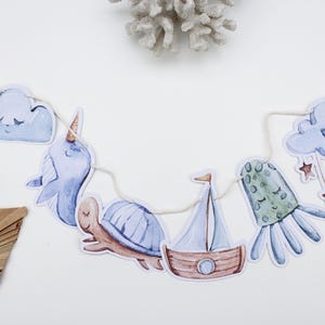 Custom Ocean Garland, Under The Sea Banner, Marine Party Bunting, Nautical Baby Shower Garland, Modern Ocean Party Decor, Boy Baby Shower