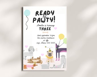 EDITABLE Puppy Pawty Invite Dog Birthday Party Invitation Pink Puppy Party Invite Girl Birthday Party Invite Printable Invite Digital Evite