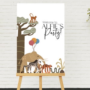 Editable Safari Animals Welcome Sign Jungle Animals Party Sign Zoo Animals Birthday Party Wild One Birthday Party Instant Download