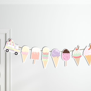 Bearbeitbare Eis Banner Heres Die Schaufel Girlande Sommer Geburtstag Eis Party Dekor Sofortiger Download Mädchen Druckbare Eis Wimpelkette