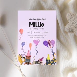 EDITABLE Kitty Cat Invitation Template Kitten Birthday Party Invite Girl Sunglasses Balloons INSTANT DOWNLOAD Editable Corjl Template