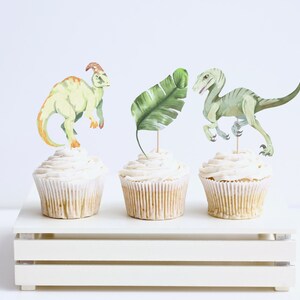 Dinosaur Cupcake Toppers Dino Birthday Party Decor Instant Download Animal Kids Jungle Themed Jurassic Printable Digital Label