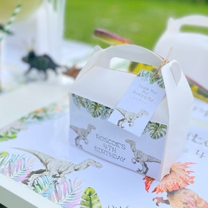 Dinosaur Party Gable Box Label Dino Favor Box Label Customised T Rex Lunch Box Label Jurassic  Party Box Dino Gift Bag Three Rex Decor