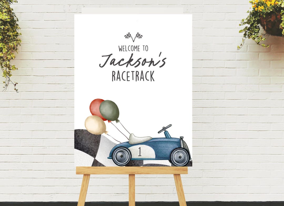 Editable Race Car Sign, Hot Car Wheels Party Sign, Racing Car Welcome ...