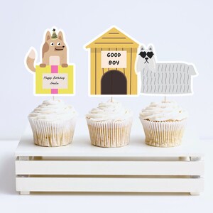EDITABLE Dog Cake Topper Puppy Pawty Cupcake Topper Girls Pink Balloons Birthday Party Decor ...