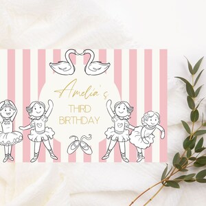 EDITABLE Ballerina Digital Birthday Party Coloring In Placemat Customised Ballet Dancer Pink Stripe Instant Download  Colouring in Page