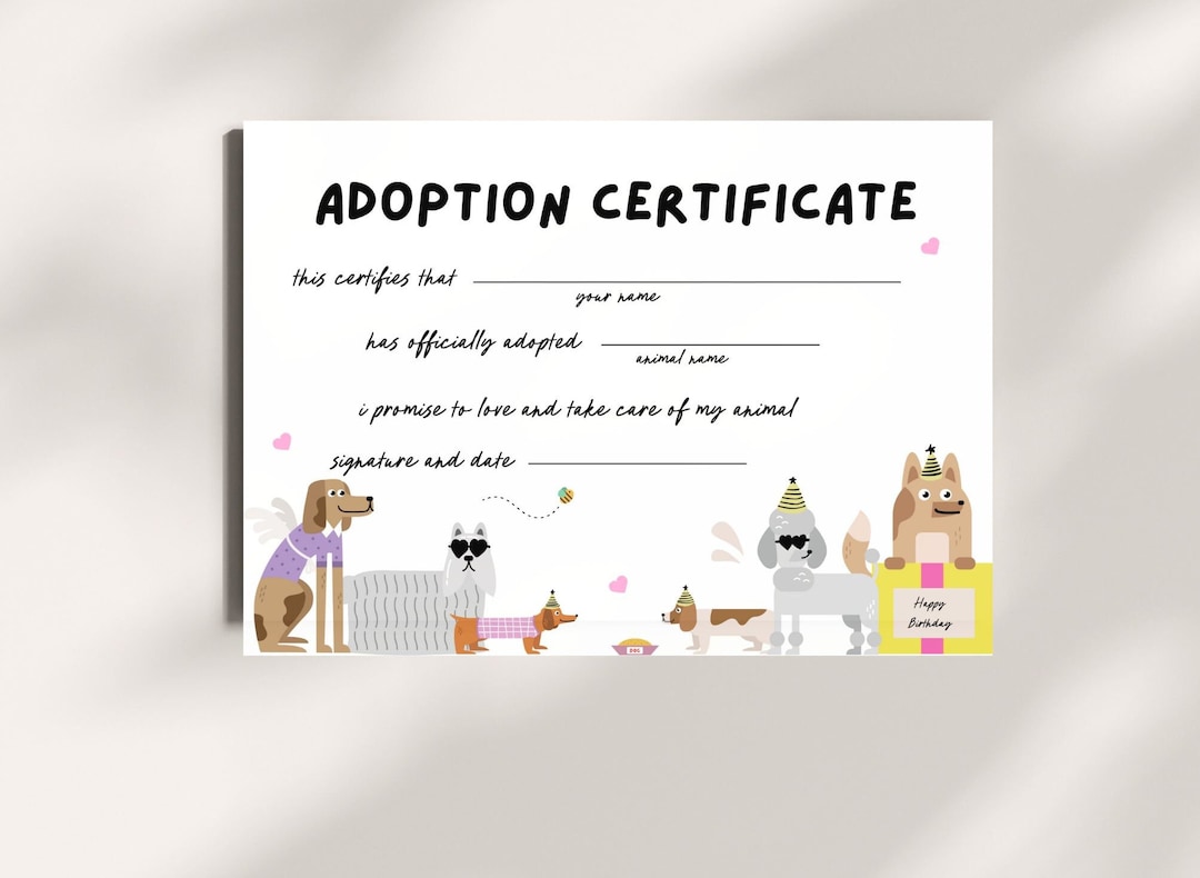 Dog Party Adoption Certificate Puppy Pawty Adopt a Puppy Favors Puppy ...
