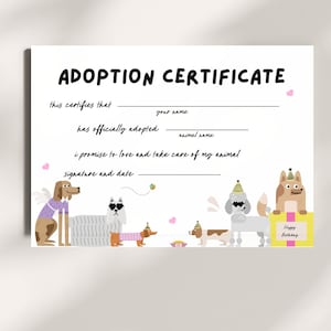 Dog Party Adoption Certificate Puppy Pawty Adopt a Puppy Favors Puppy Pawty Adoption Certificate Printable Puppy Favor Certificate