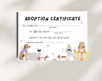 Dog Party Adoption Certificate Puppy Pawty Adopt a Puppy Favors Puppy Pawty Adoption Certificate Printable Puppy Favor Certificate