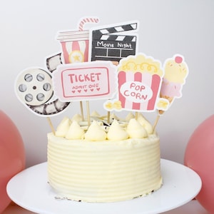 Toppers de bolo para noite de cinema, Toppers de cupcake de cinema, Toppers de bolo para noite de cinema em família, Toppers de bolo de filme, Decorações para festa de aniversário de filme