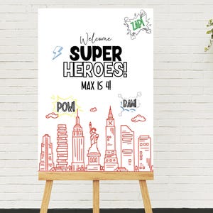 Editable Superhero Welcome sign Super Hero Birthday Party Minimalist Boys Party Sign Superheroes Party Signs Superhero Party Decorations