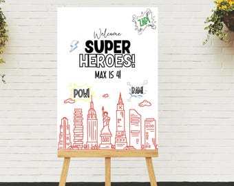 Editable Superhero Welcome sign Super Hero Birthday Party Minimalist Boys Party Sign Superheroes Party Signs Superhero Party Decorations