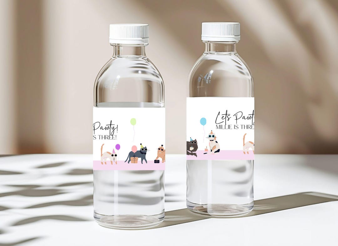 Editable Cat Water Labels, Kitten Party Cup Labels, Pet Pawty , Instant ...