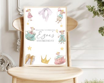 Editable Mouse Party Sign, Vintage Mouse Welcome Sign, Princess Birthday Party Sign, Girl Mouse Party Decor, Instant Download Welcome Sign