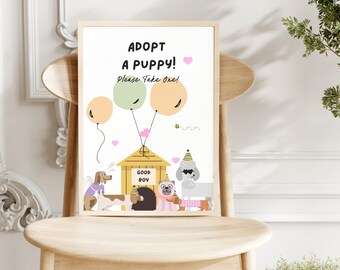 EDITABLE Dog Party Signs Puppy Pawty Adopt a Dog Sign Girls Birthday Party Pink Puppy Adopt a Puppy Sign Printable Sign Instant Download