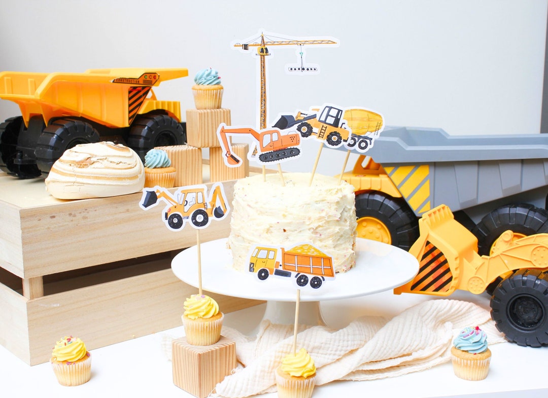 Bymivofun 48pcs Excavator Cupcake Topper, Excavator Cupcake