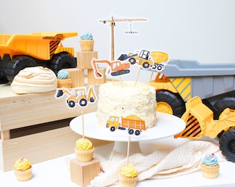 Construction Cake Toppers Digger Birthday Party Cupcake Toppers Dumper Truck Cake Toppers Excavator Decorations Boys Yellow Cake Toppers