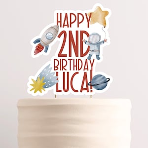 Benutzerdefinierte Astronaut Cake Topper, druckbare personalisierte Rakete Kuchen Topper Planet Kuchen Topper Geburtstag Party Dekor aus dem Weltraum Kuchen Topper