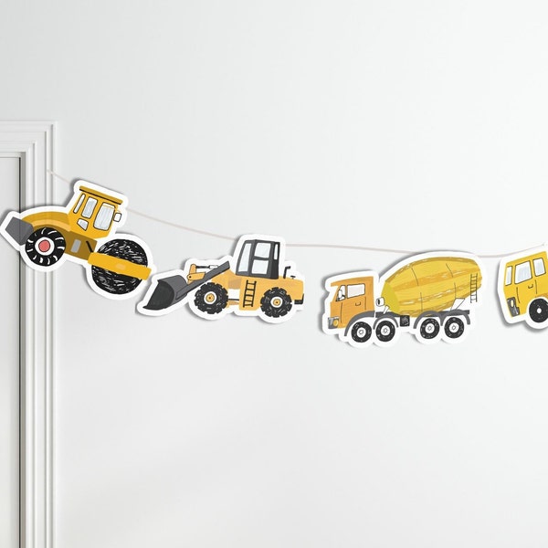 Printable Construction Party Banner Digger Birthday Party Bunting Dumper Truck Party Garland Construction Party Decor Excavator Decorations