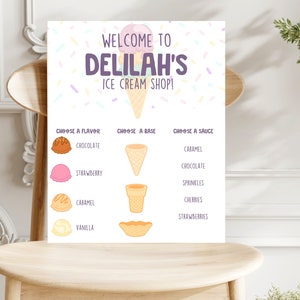 Menu modifiable de crèmes glacées Heres The Scoop Party signe Décoration de fête d'anniversaire d'été Téléchargement instantané Kids Digital Sweet Bar signe