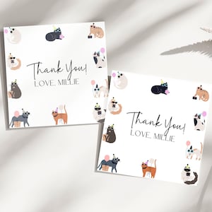 Editable Cat Favor Tag, Kitten Party Thank You Tag, Pet Pawty Sticker, Instant Download Decor, Cat Party Printable Tag, Kitty Cat Decor