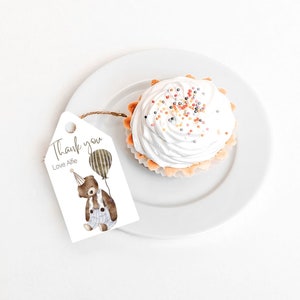 EDITABLE Vintage Dress Bear Teddy Bear Stars Thank You Tag Favour Label Birthday Party Decor Instant Download Kids Personalised Printable