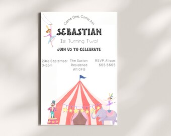 EDITABLE Circus Invite Carnival Greatest Show  Invitation Birthday Party Customized Invitation Instant Download Customised Kids Invite