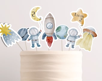 Topper per torta astronauta MODIFICABILI Topper per torta razzo Topper per cupcake pianeta Decorazione per festa di compleanno Download immediato Topper per torta fuori dallo spazio
