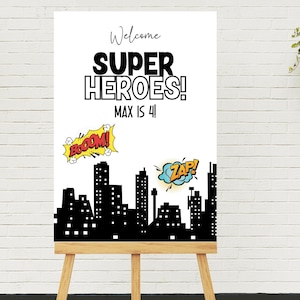 Editable Superhero Welcome sign Super Hero Birthday Party Minimalist Boys Party Sign Superheroes Party Signs Superhero Party Decorations