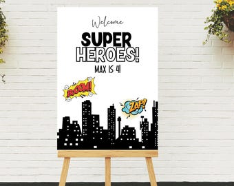 Editable Superhero Welcome sign Super Hero Birthday Party Minimalist Boys Party Sign Superheroes Party Signs Superhero Party Decorations